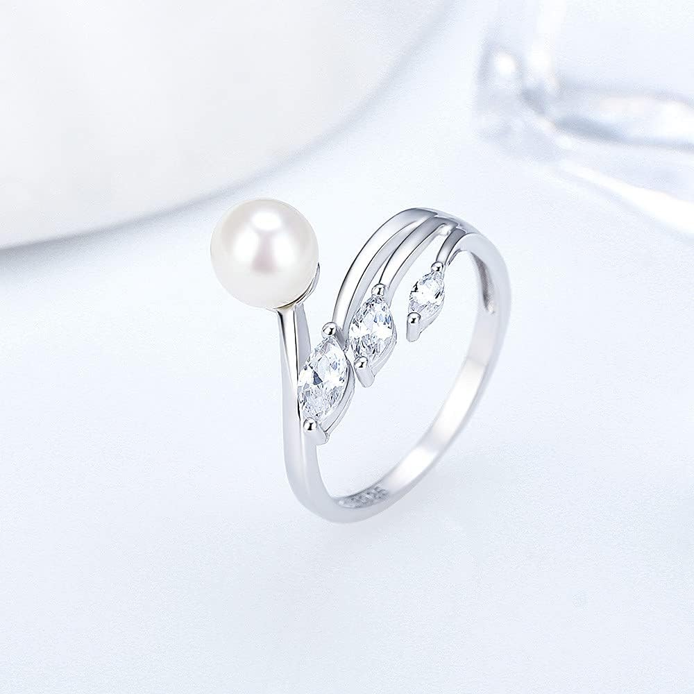 Sterling Silver CZ OK Pearl Ring Mounting for Women, Adjustable Pearl Ring Fittings Accessories for Pearl Jewelry Making