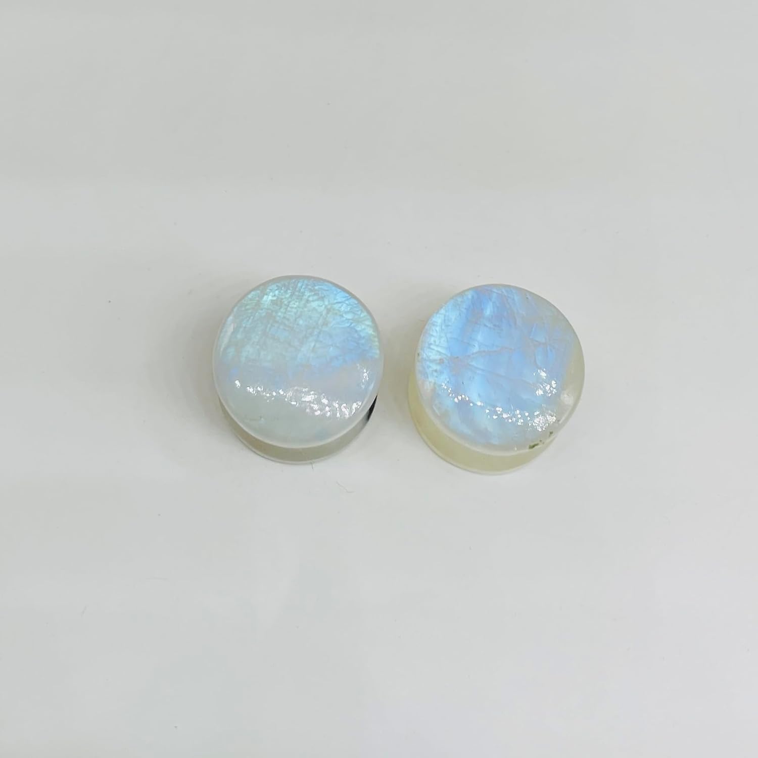 Natural Rainbow Moonstone Double Flared Ear Plugs | Handmade Stone Gauges Tunnels | Organic Body Piercing Jewelry for Stretched Ears