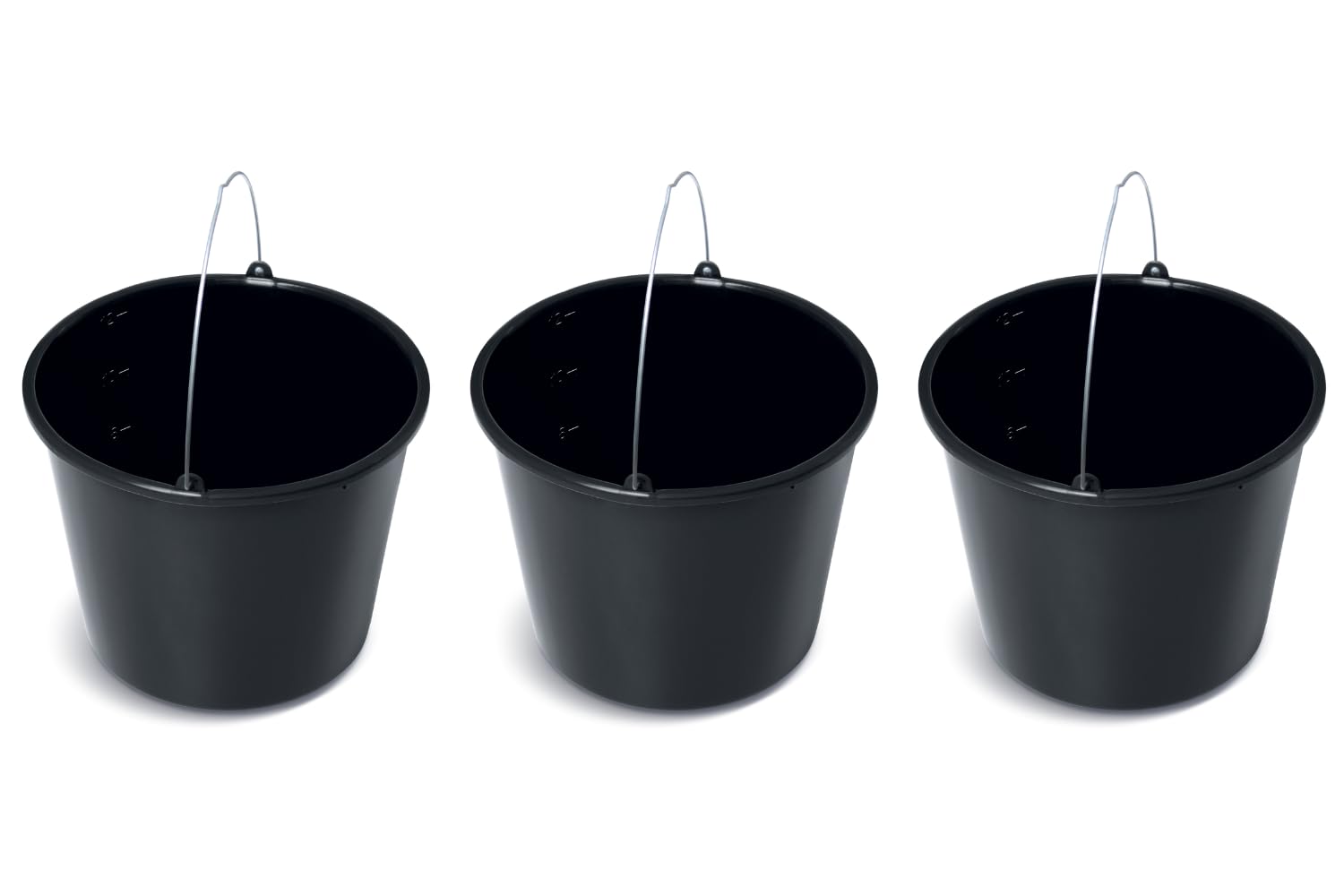 Black Plastic Bucket by Stolmet, Four Sizes (5L, 12L, 16L, 20L), Durable and Versatile solution for use at home, garden, construction sites, or workshops, Set of 1, 3, 5 or 10 (3, 12 Litres)