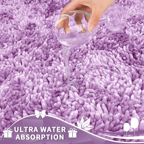 Image of Yimobra Toilet Rugs U Shaped Washable, Extra Thick Soft Absorbent Chenille Contour Bathroom Rugs for Toilet 24x24 Inch, Quick Dry Non Slip Toilet Mat for Bath Floor, Lilac