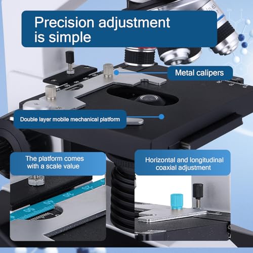 Image of Herwicm Compound Trinocular Microscope 40X-5000X Magnification, Research Grade Professional Microscope, Two Levels of Mechanical Stage LED Illumination, USB Video Camera with Microscope for Adults