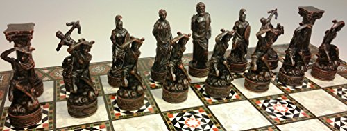 Greek Roman Mythology Gods Chess Set W/ 17" Mosaic Color Board #TOP7
