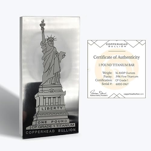 Barra de titanio de 1 libra (16 oz) Estatua de pisapapapeles con certificado .996 Fine Bullion New York