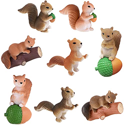 simyron Easter Ornament Mini Ornaments Garden Ornaments, 8 Mini Squirrel Miniatures, Cute Animal Figures for Miniatures Garden Fairy, 8 Pieces (2 Colors)