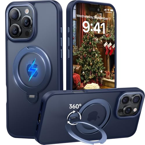 Image of for iPhone 16 Pro Case 360Spin Magnetic Stand, Fit for MagSafe, Shockproof of Military-Grade Protection, Magnetic Phone Case for iPhone 16 Pro with Kickstand Rotatable 6.3 inch, Deep Blue