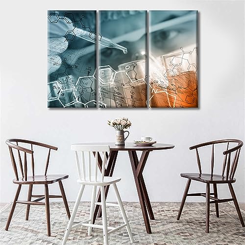 Image of 3 Panels Chemical Equations Laboratory Research Concept Canvas Wall Art Medical Posters Young Scientist Art Prints Giclee Wooden Framed Gallery-Wrapped Ready to Hang (42 inch Wx28 H)
