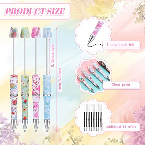 Colarr 12 Pcs Plastic Beadable Pens With 12 Refill Diy Print Bead Pens Black Ink Beaded Pen Assorted Crafting Ballpoint Pens For Kids Teacher Student Office School Supplies (Leaf Flower) #TOP1
