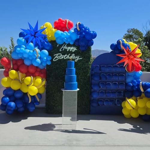 Image of Red Blue Yellow Balloon Arch Kit, 120 Pcs Carnival Circus Balloon Garland Kit, Red Metallic Blue Gold Balloon with Explosion Star Foil Balloons for Kids Birthday Carnival Theme Party Decorations