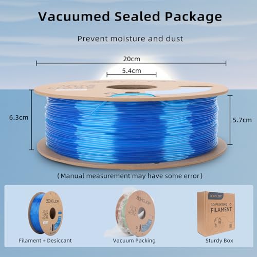 Image of 3DHojor TPU Filament 1.75mm TUP95A 3D Printer Filament Flexible Soft 3D Filament 1KG (2.2lbs) fit Most FDM 3D Printers Dimensional Accuracy + /- 0.03 mm-Transparent Blue