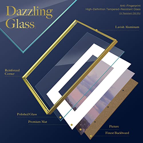 Image of VCK 12X16 Aluminum Picture Frames with Real Tempered Glass Set of 3, Gold Metal Poster Frames with Mat for 8x12 Picture or 12x16 without Mat, Wall Hanging