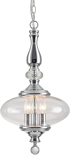 Lámpara colgante moderna para isla de cocina, lámpara colgante de cristal cromado pulido de 11.8 pulgadas de alto 23.6 pulgadas