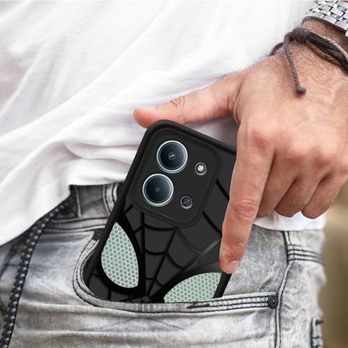 Image of Stylish Spider Back Case Cover Compatible for Mi Redmi 15C 5G | Spidey Face Mask Case | Soft Silicone | Camera & Full Body Protection | Shock Proof | (Black)