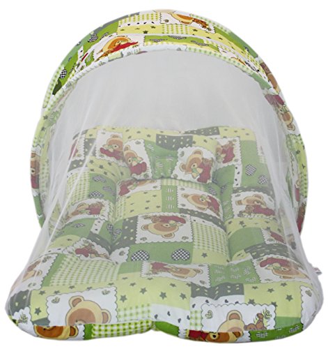 Image of Amardeep and Co Toddler Mattress with Mosquito and Insect Protection Net 70 * 40 cms (Green Yellow Teddy)