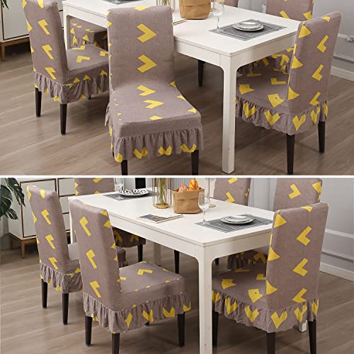 Image of HOKIPO Dining Frill Chair Cover Set of 1 Seater Stretchable Elastic Slipcovers (AR-4074-D2),Brown