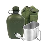 BeGrit Outdoor Military Canteen, Army Canteen Aluminum Cup Kit and Cover with Stainless Steel...