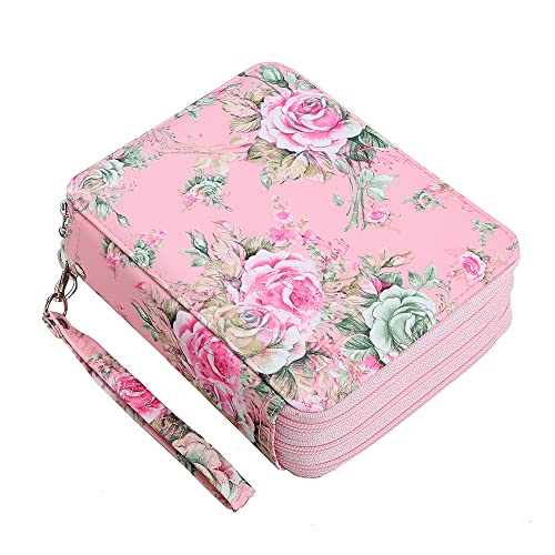 Lbxgap Rose Pencil Organizer - 72 Slot Case with Zipper for Watercolor Pens Markers & More