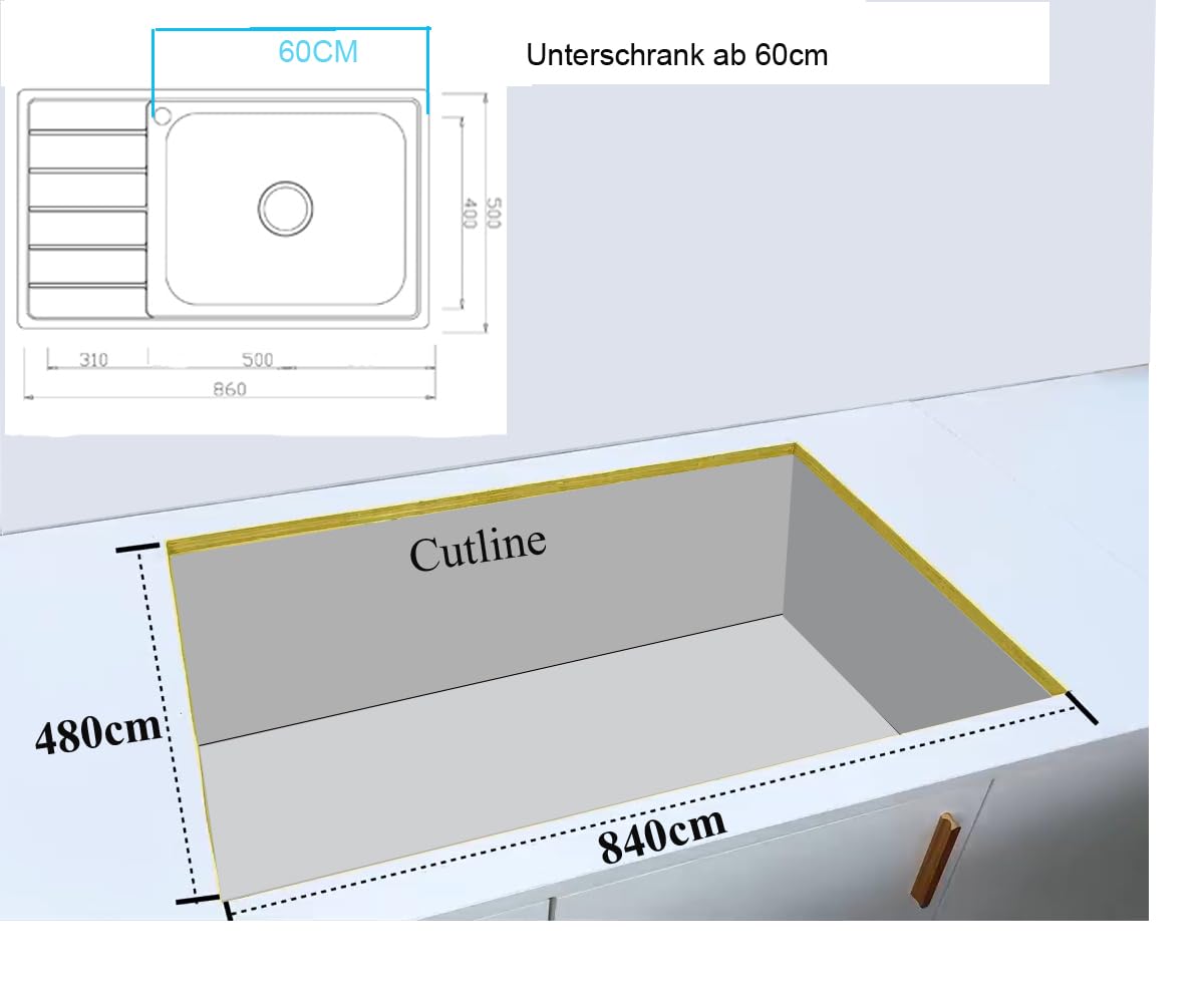 86x50X20 Küchenspüle Edelstahl 304 0,8mm,XXL Becken 50x40cm,1 Becken, eckig,Spülbecken, Abtropffläche rechts