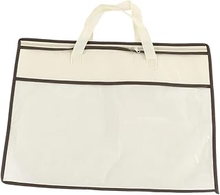 Pillow Storage Bag with Zipper Blanket Organizer Storage Tote Portable Handbag Non Woven PVC Suitable for Travel Moving Home Organization Dormitory, Brown
