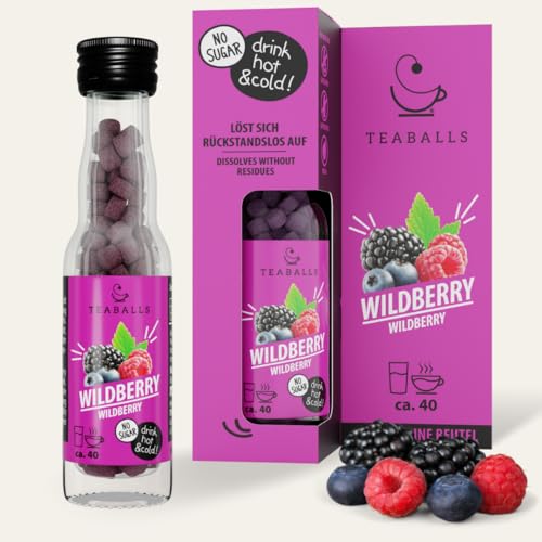 TEABALLS WILDBERRY Früchtetee & Eistee ohne Beutel intensiver Beeren-Geschmack für Wasser 40 Tassen zuckerfrei & kalorienfrei vegan Sommergetränk & Limonaden-Alternative Made in Germany