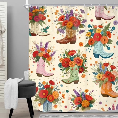 Western Boots Floral Flowers West Country Bathroom Shower Curtain Set by Cinbloo - Used condition - Image 2