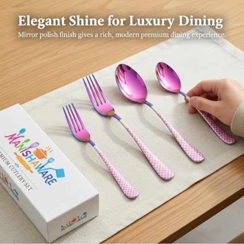 Image of Classic Rainbow 24 Pcs Stainless Steel Cutlery Set for Dining Table, Dishwasher Safe Glossy Flatware (Perfect Spoon Fork Set)