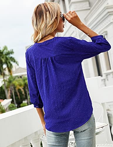 LOMON Women's Casual 3/4 Sleeve Henley V-Neck Button Up Pleated Back Blouses Swiss Dot Blouse Tops T-Shirts S-XXL 5 LOMON Women's Casual 3/4 Sleeve Henley V-Neck Button Up Pleated Back Blouses Swiss Dot Blouse Tops T-Shirts S-XXL