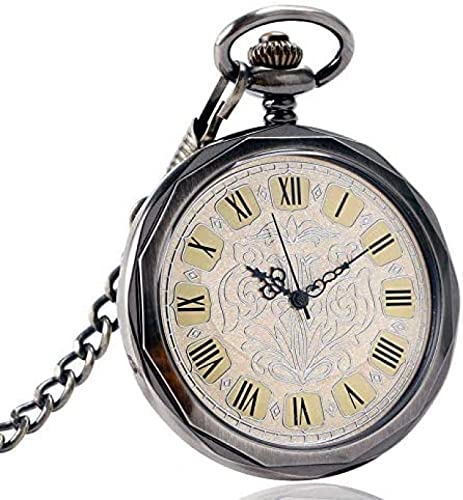 Relógio de bolso mecânico de corda, requintado, steampunk, estilo de rosto aberto, corrente de bolso