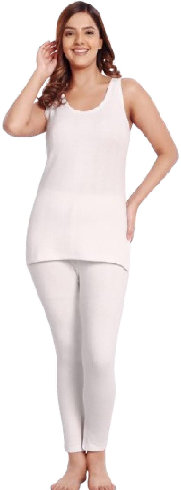 Womens Thermal Body Warmer Top & Bottom Set | Sleeveless Women's Scoop Neck | Ultra Soft Sleeveless Winter Inner Wear-image-44