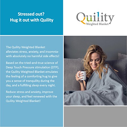 Quility Premium Adult Weighted Blanket & Removable Cover - 15 lbs - 48"x78" - for Individual Between 90-150 lbs - Twin Size Bed - Premium Glass Beads - Cotton/Minky - Grey/Navy Blue Color