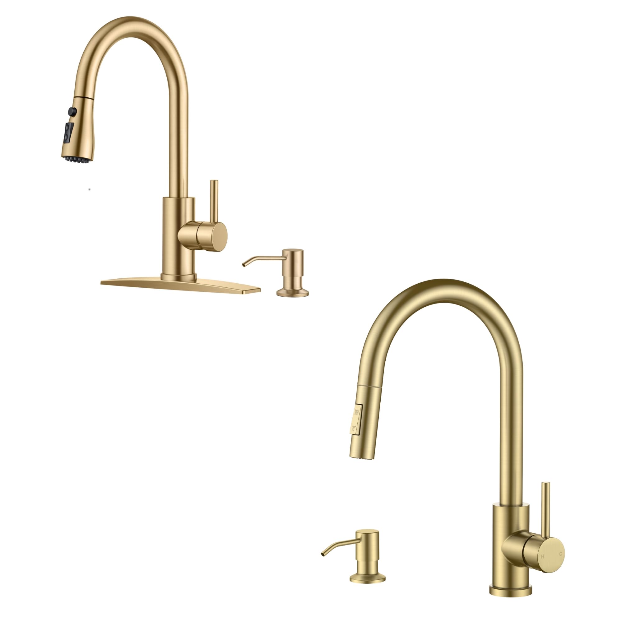 Jnfidosr Gold Kitchen Faucet With Soap Dispenser, 3 Function Pull Down Sprayer & 2 Function Sprayer Kitchen Sink Faucet