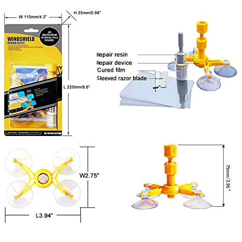 GLISTON Car Windshield Repair Kit for Chip and Crack, Bulls-Eye, Star-Shaped, Nicks, Half-Moon Crescent