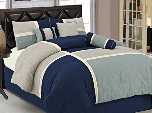 Chezmoi Collection 7-Piece Quilted Patchwork Comforter Set (King, Blue/Gray) Chezmoi Collection 7-Piece Quilted Patchwork Comforter Set (King, Blue/Gray)