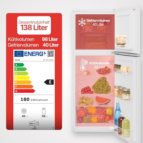Amica Kühl Gefrierkombination freistehend mit Gefrierfach oben 128 cm Höhe 138 l Nutzinhalt LED Innenbeleuchtung FrostControl - Weiß