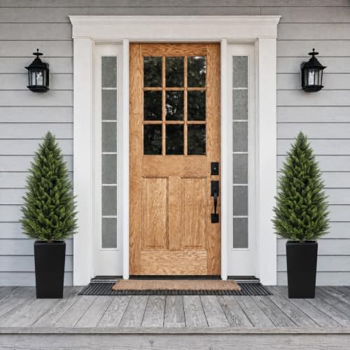 Image of VIVATREES 4FT Artificial Cedar Topiary Trees 2 Pack, Faux Cypress Plants with Black Square Planters, UV Resistant Outdoor Evergreen Decor for Front Porch, Patio, Garden & Home