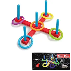 Signamio Goal Ring toss Game, Widely Used by Indoor/Outdoor Family Fun Ring Target Game for Infants Learning Activity for Kids- Multi Color, 6 Ring, 5 Stand, 1 Full Cross (Goal Ring) Pack of 1