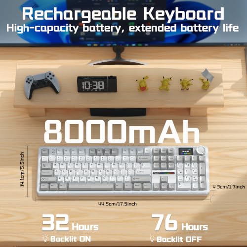 Image of AULA F108 PRO Wireless Mechanical Keyboard with Screen & Knob, Full Size Keyboard with Silent Switch, Tri-Mode BT5.0 /2.4GHz /USB-C, Pre-lubed Switches, RGB Backlit Hot Swappable Custom Gaming Keyboards