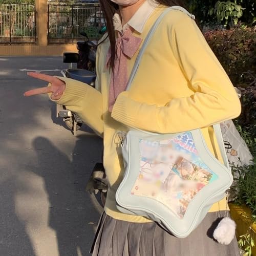 Image of Star Shape Ita Bag Pins Display Crossbody Bag PU Leather Backpack Y2k Aesthetic Cute Handbag (Blue)