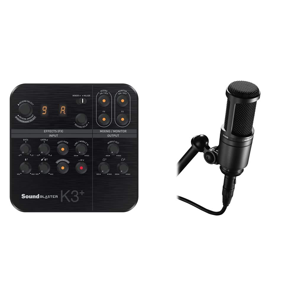 Creative Sound Blaster K3+ USB Powered 2 Channel Digital Mixer & Audio-Technica AT2020 Cardioid Cond