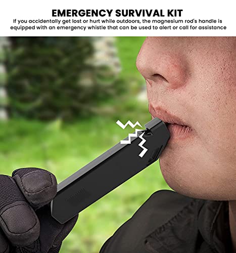 Magnesium Fire Starter Survival Kit | Waterproof Flint Steel Fire Starter With Compass | Turnonsport Ferro Rods Fire Striker With Whistle & Paracord Lanyard For Camping, Hiking (Pack Of 2) - Black #TOP4