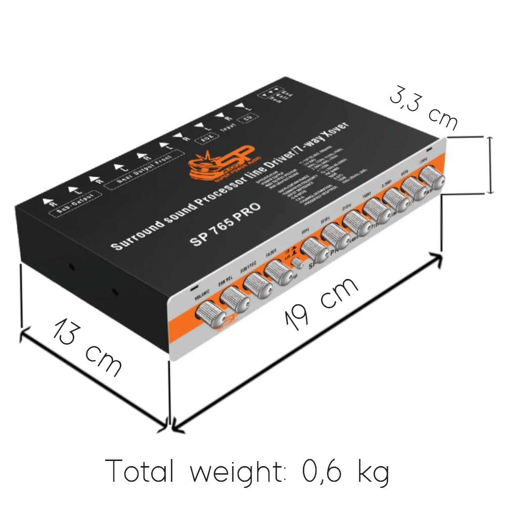 ZESTAW DO SP AUDIO SP-765 PRO, 1 7-pasmowy korektor, procesor sygnału audio, 2 wejścia i 3 wyjścia, ultracienki, do samochodów, 1 sztuka + akcesoria gratis
