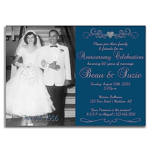 Photo 60th Anniversary Invitation, Diamond Wedding Party Invites, Custom and