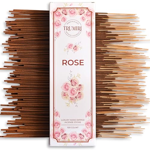 Rose Incense Sticks - Pack of 100 Insence-Sticks - Inciensos Aromaticos Made with Natural Rose Essential Oil - Scented Inscents Non Toxic Insense