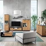 Wohnwand in Eiche & Schwarz mit Sideboard & Couchtisch, 7-teilig - modern