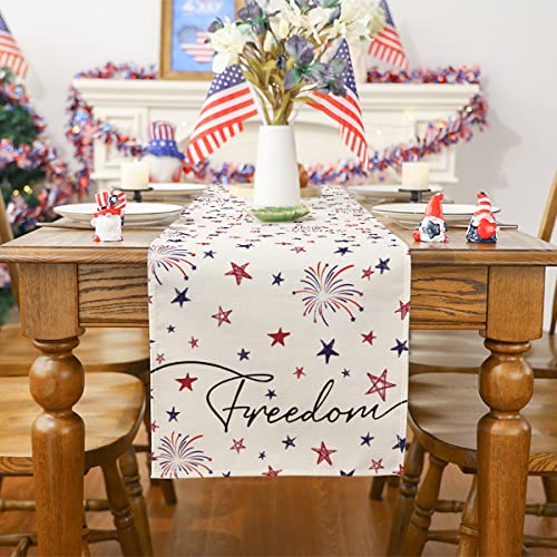 Siilues 4Th Of July Table Runner, 4Th Of July Decorations Fo Home Freedom Memorial Day Decor Star Patriotic Table Runner Vintage America Holiday Decor For Home Party Table Decorations (13'' X 72'') #TOP1