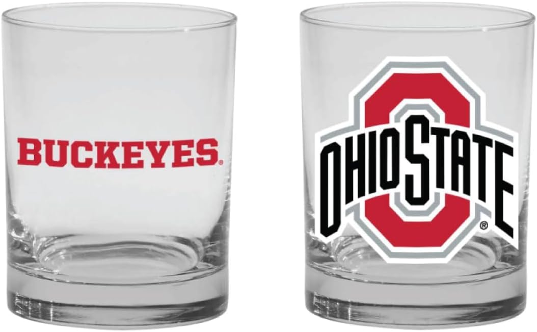 R.F.S.J. Inc 2-Sided Color Rock, Whiskey or Old Fashion Glasses - Boxed Set of 2. (Michigan Wolverines)