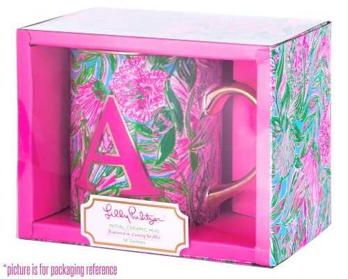 Lilly-Pulitzer-Initial-Ceramic-Coffee-Mug-14-Oz-Tea-Cup-Cute-Mug-with-Gold-Handle-and-Gift-Box-K-Coming-In-Hot