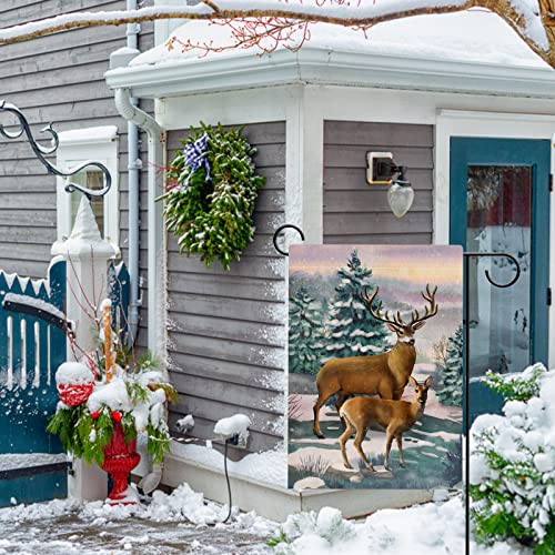 Hzppyz Winter Deer Fawn Snowy Widelife Garden Flag Double Sided, Forest Animal Decorative Yard Outdoor Small Decor, Christmas Burlap Home Outside Decoration 12 X 18 #TOP5