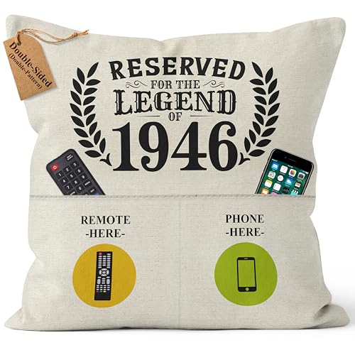 CROWNLY 1946 80th Birthday Gifts for Men Personalised Cushion Cover 80th Decorations Cushion Covers 45x45 Mum Dad Grandma Grandad Birthday Gifts