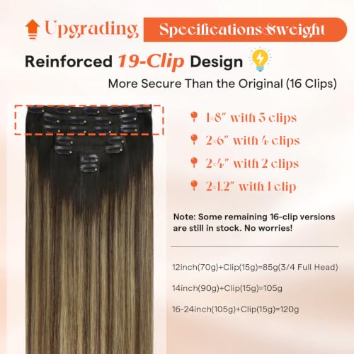 Image of Sunny Hair Clip in Hair Extensions Real Human Hair Natural Black Blonde | Human Hair Extensions Clip Ins Black Balayage Brown Mix Blonde 16 Inch, Natural Volume, Comfortable Wear for Daily Wear 120g