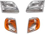 Brock Aftermarket Replacement Driver Left Passenger Right Headlight and Park/Signal Light 4 Piece Set Compatible with 1997-2003 Ford F-150